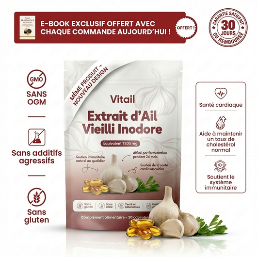 Extrait d’ail vieilli inodore – 7500 mg capsules molles